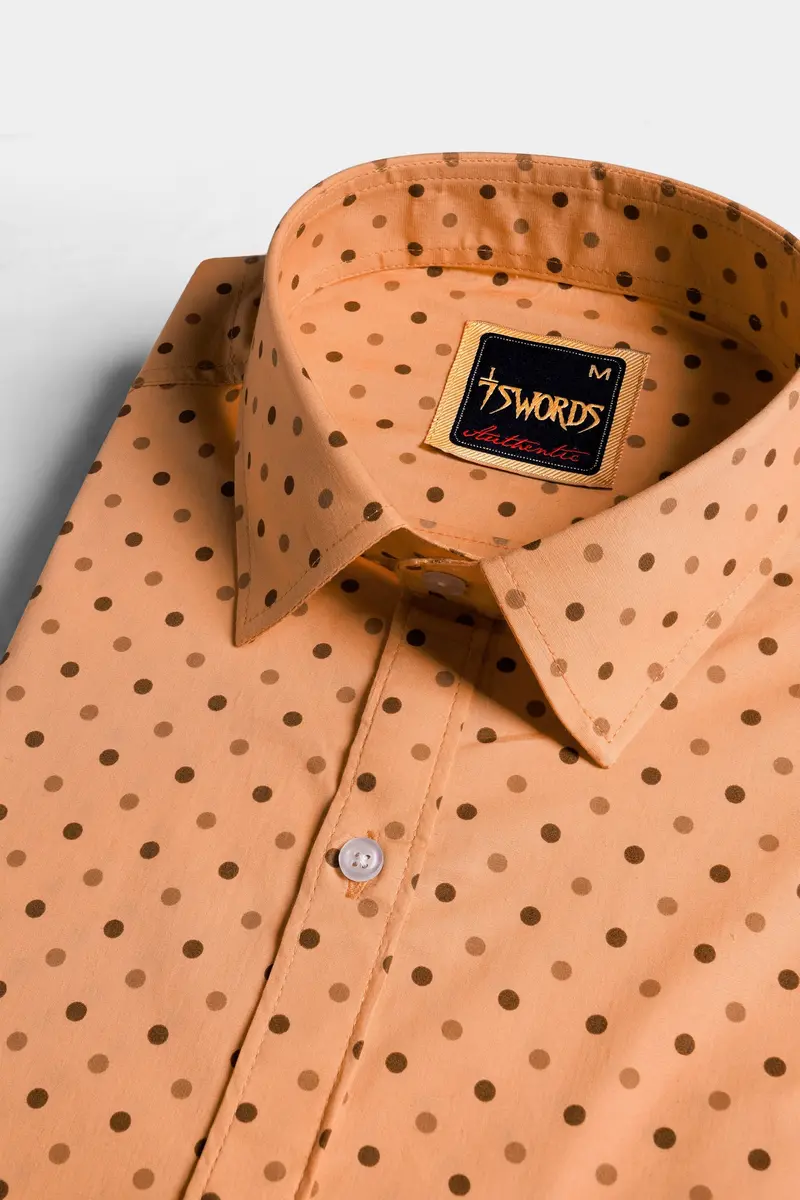 7Swords-Apricot Brown With Sepia Brown Dots Printed Premium Cotton Shirt 1