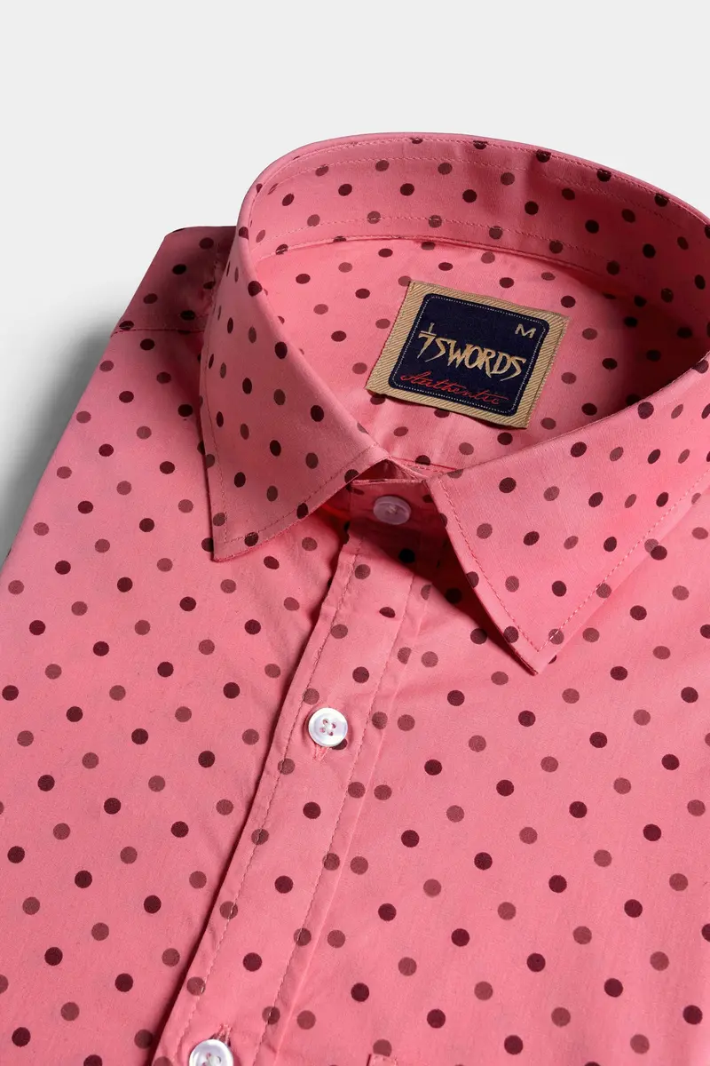 7Swords-Blossom Pink With Claret Maroon Dots Printed Premium Cotton Shirt 1