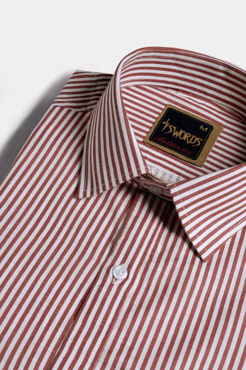 7Swords-Blush Brown And Bright White Striped Premium Cotton Shirt 1