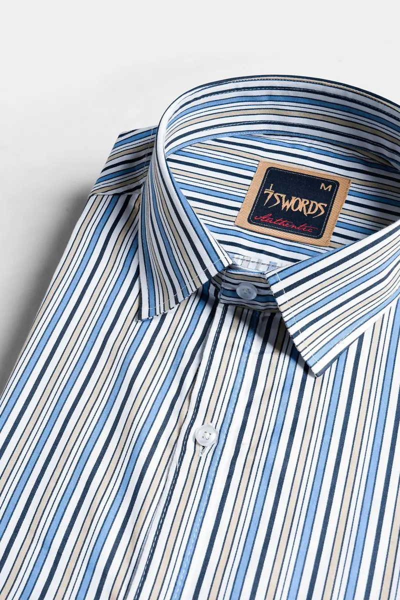 7Swords-Bright White And Astral Blue Multicolor Striped Premium Cotton Shirt 1