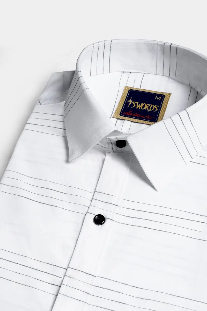 7Swords-Bright White And Black Striped Premium Cotton Shirt 1
