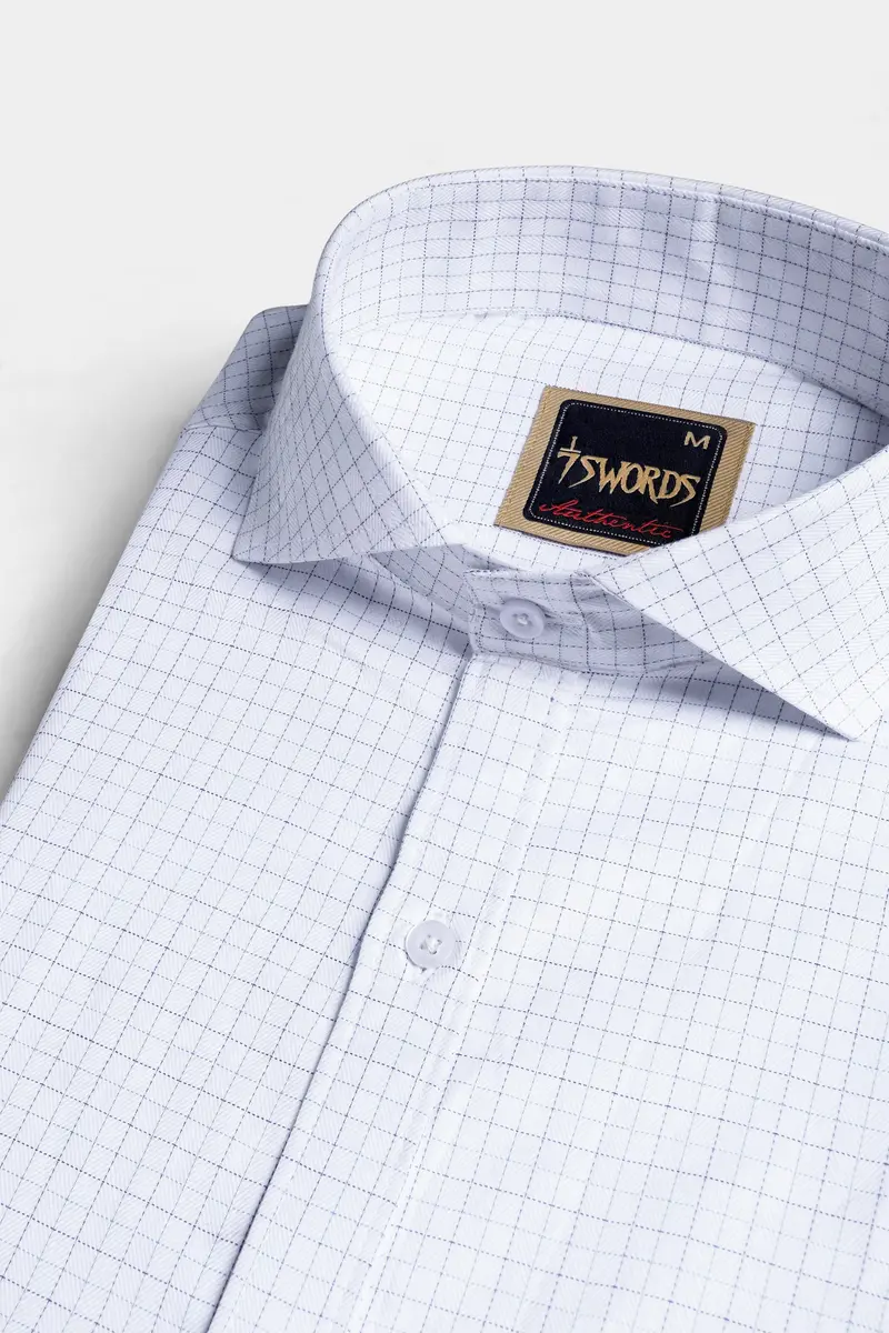7Swords-Bright White And Cloud Burst Blue Checkered Premium Cotton Shirt 1