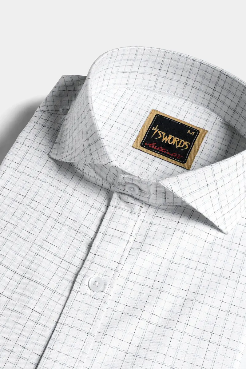 7Swords-Bright White And Hit Gray Checkered Premium Cotton Shirt 1