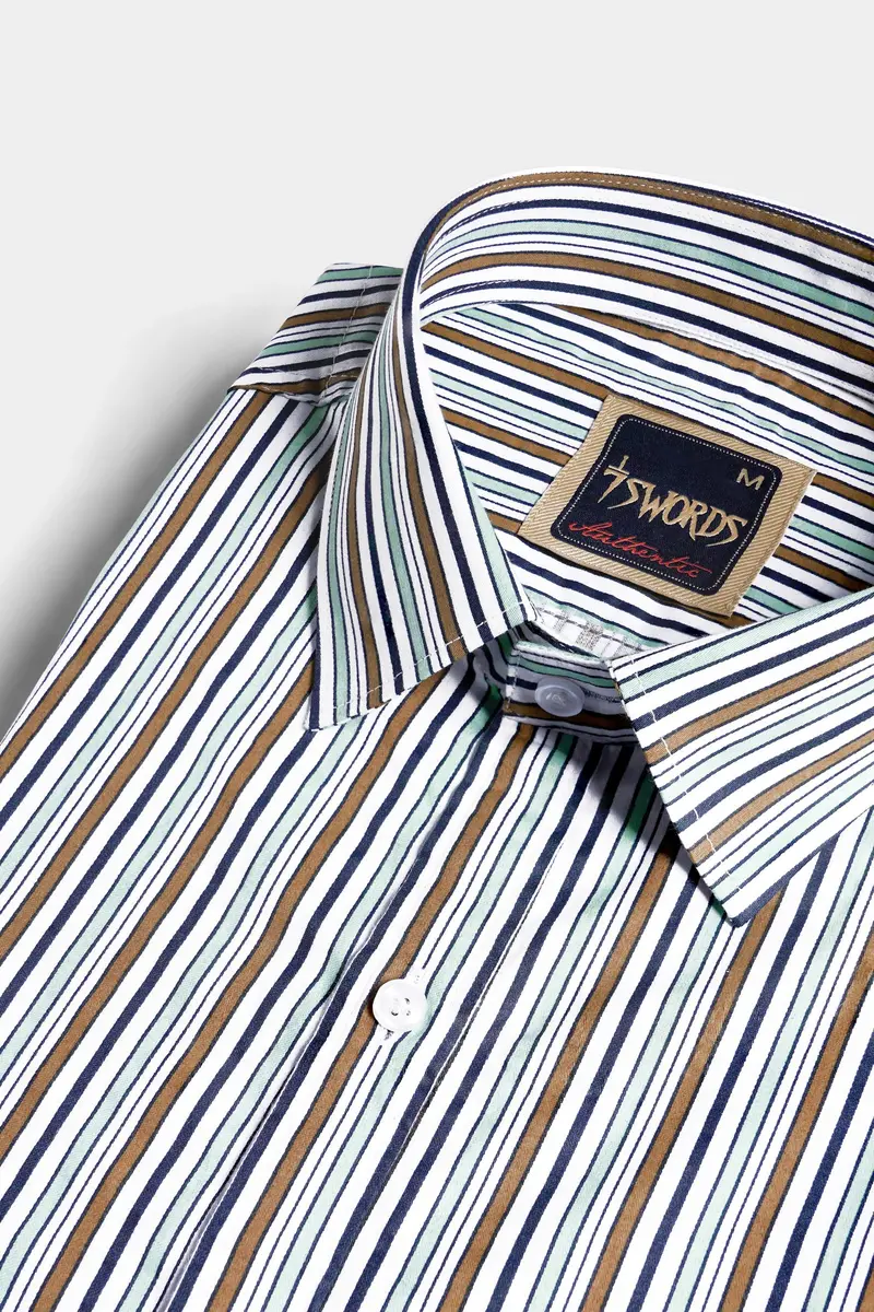 7Swords-Bright White And Mocha Brown Multicolour Striped Premium Cotton Shirt 1