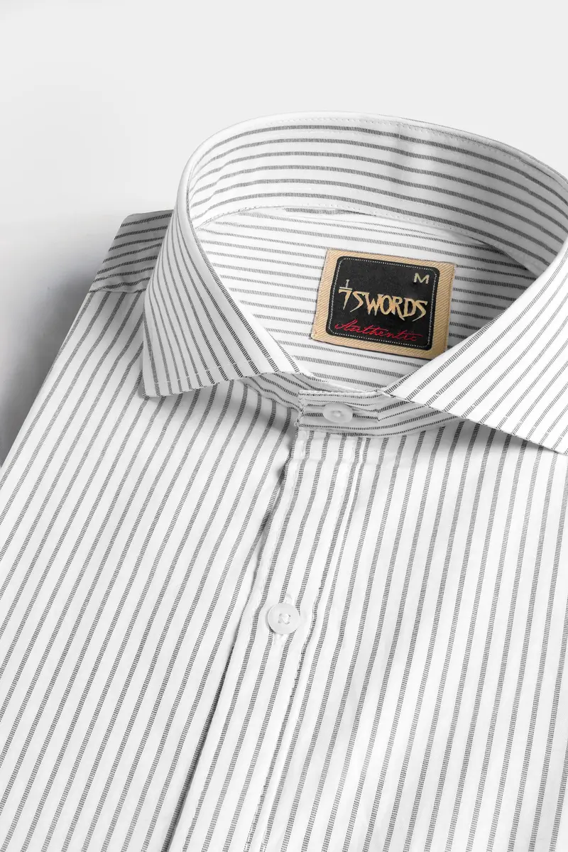 7Swords-Bright White And Nobel Gray Striped Premium Cotton Shirt 1