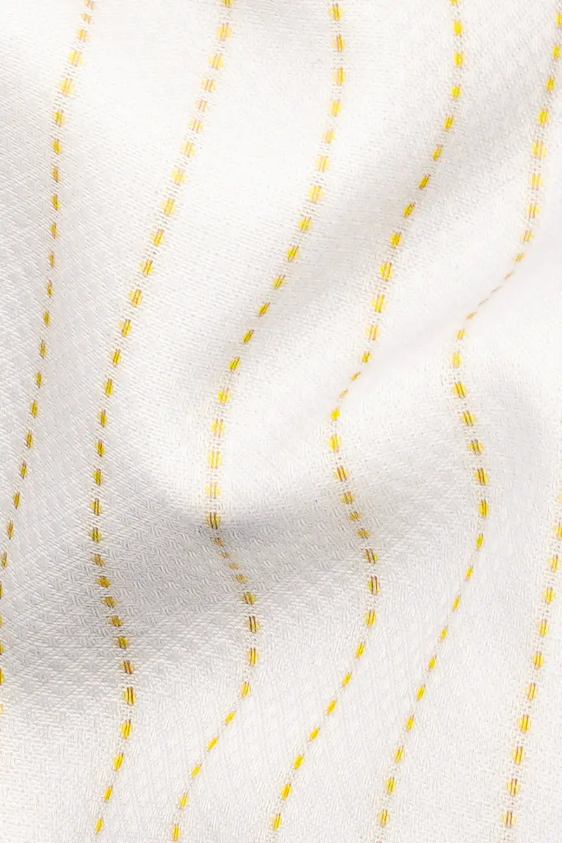 7Swords-Bright White And Sandy Yellow Striped Premium Cotton Shirt 2