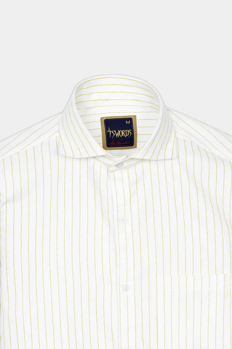7Swords-Bright White And Sandy Yellow Striped Premium Cotton Shirt 4