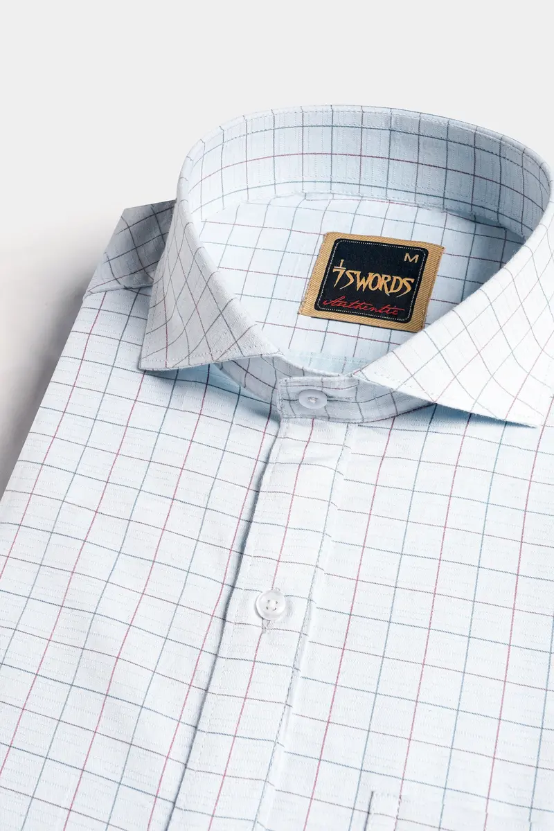 7Swords-Bright White Multicolour Checkered Premium Cotton Shirt 1