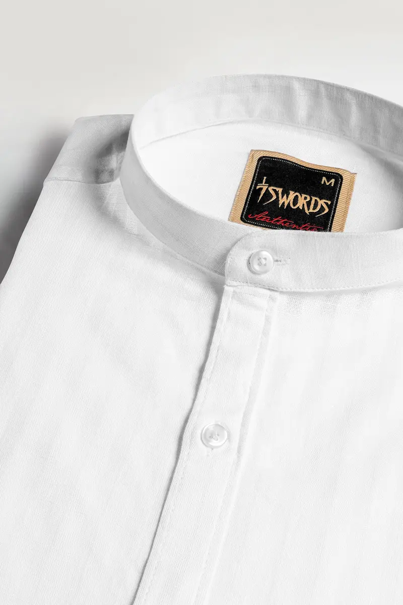 7Swords-Bright White Striped Premium Cotton Mandarin Shirt 1