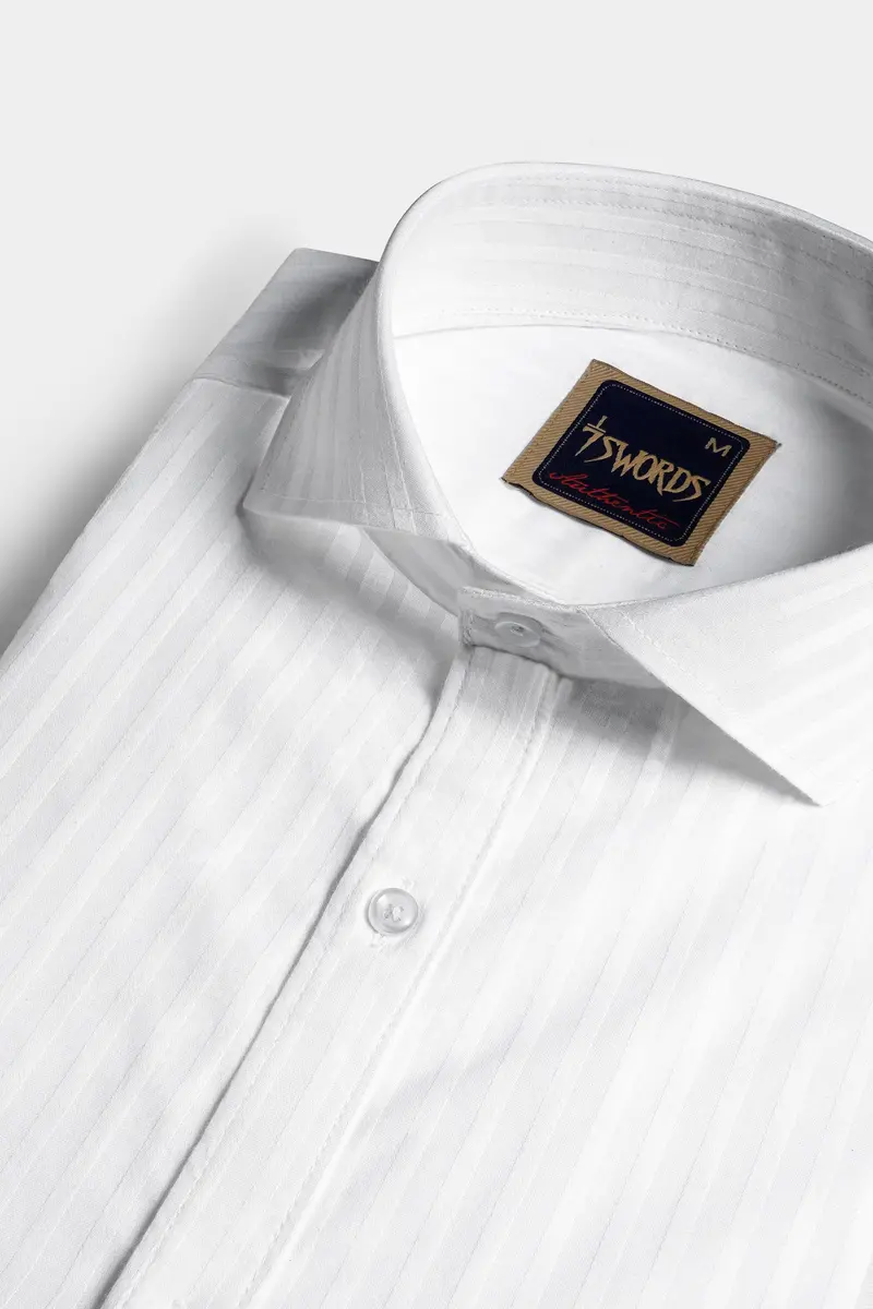 7Swords-Bright White Striped Premium Cotton Shirt 1