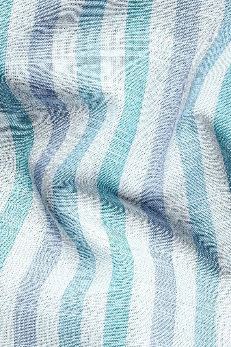 7Swords-Bright White With Cascade Green And Yonder Blue Striped Premium Cotton Shirt 2