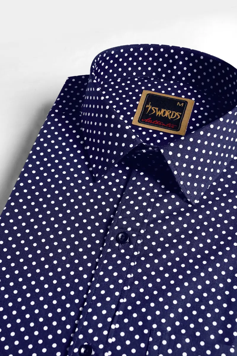 7Swords-Broncos Blue And White Polka Dots Printed Premium Cotton Shirt 1
