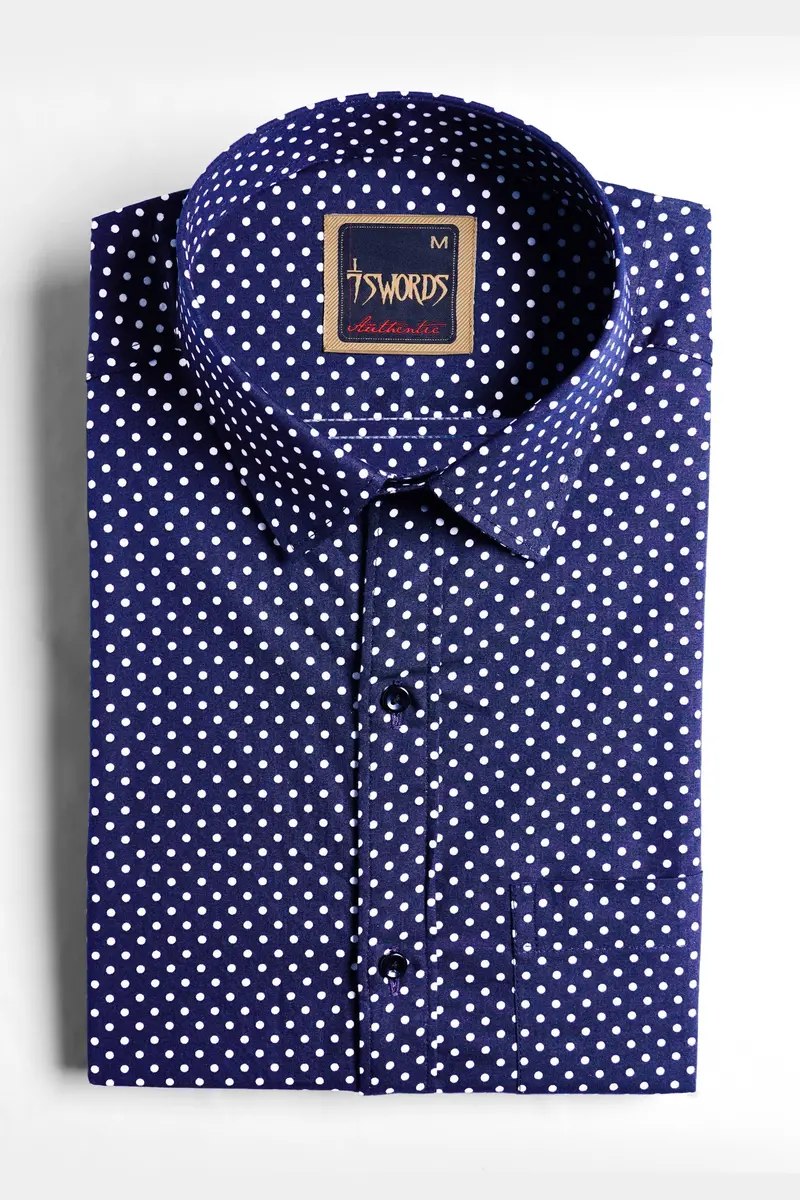 7Swords-Broncos Blue And White Polka Dots Printed Premium Cotton Shirt 3