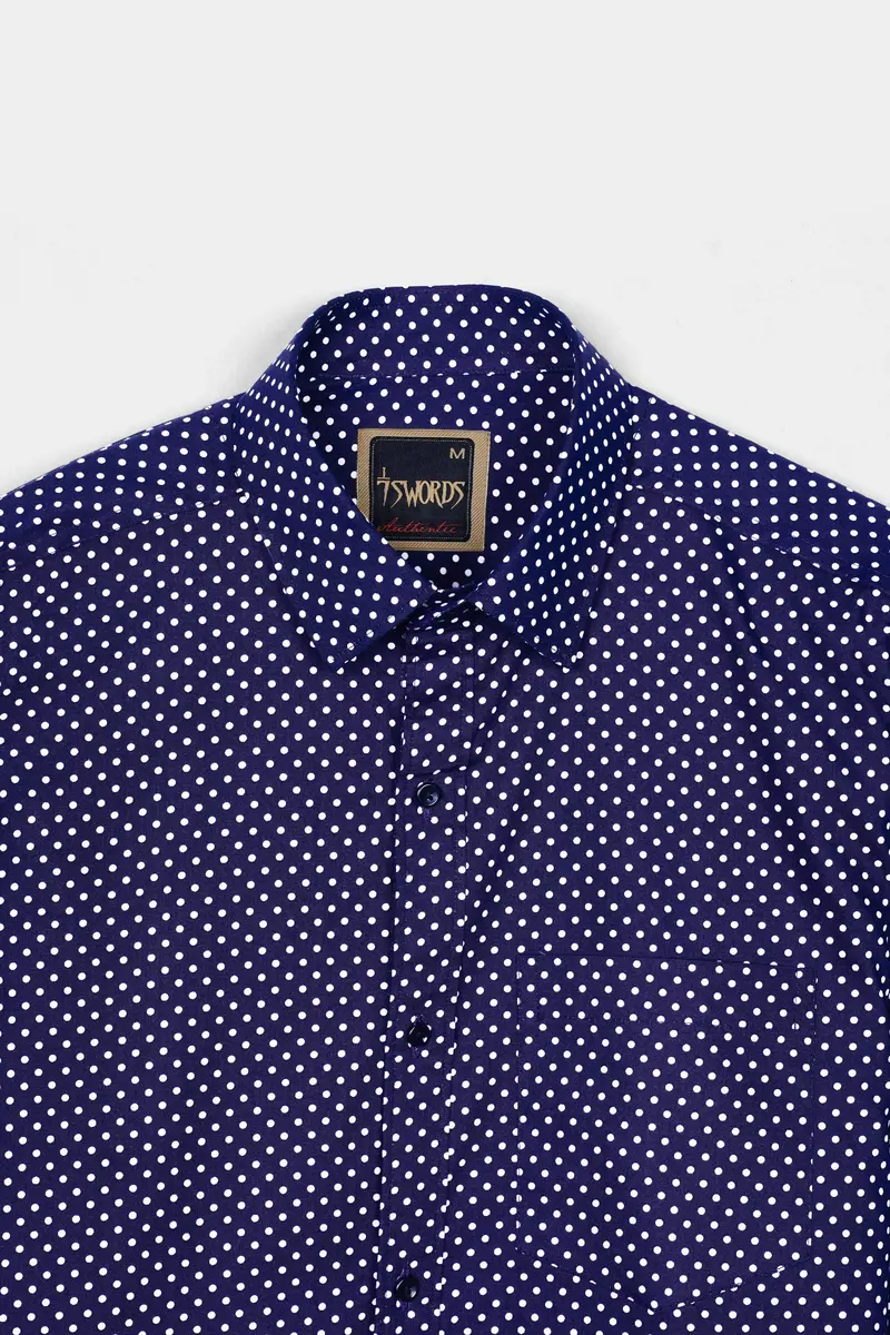 7Swords-Broncos Blue And White Polka Dots Printed Premium Cotton Shirt 4