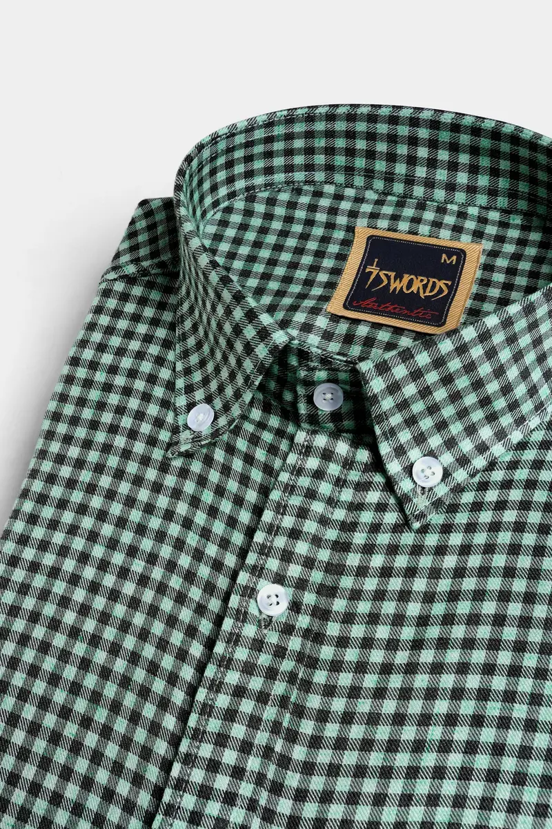 7Swords-Cascade Green And Baltic Sea Blue Gingham Checkered Premium Cotton Button Down Shirt 1