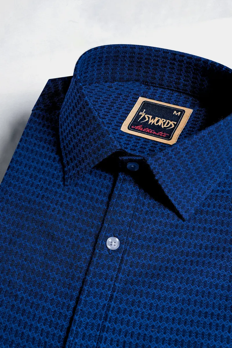 7Swords-Cerulean Blue And Downriver Blue Micro Printed Premium Cotton Shirt 1
