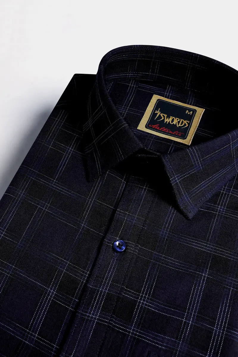 7Swords-Cinder Blue And White Checkered Premium Cotton Shirt 1