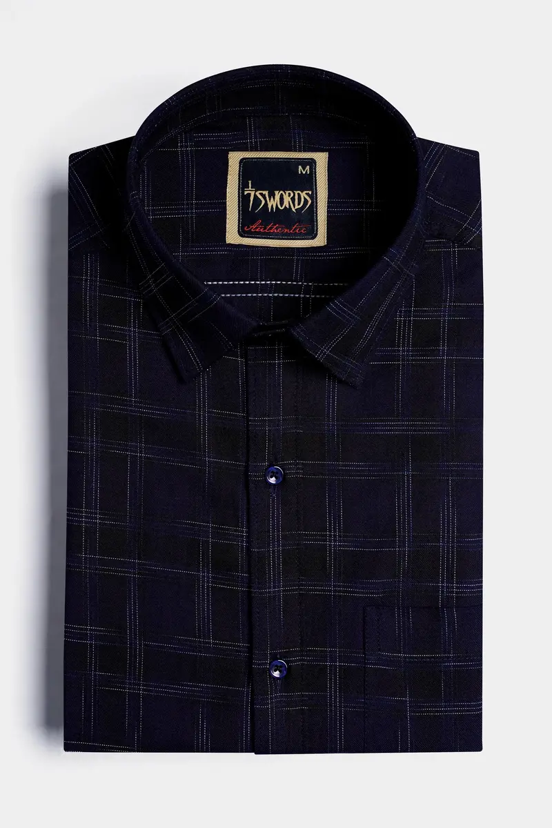 7Swords-Cinder Blue And White Checkered Premium Cotton Shirt 3