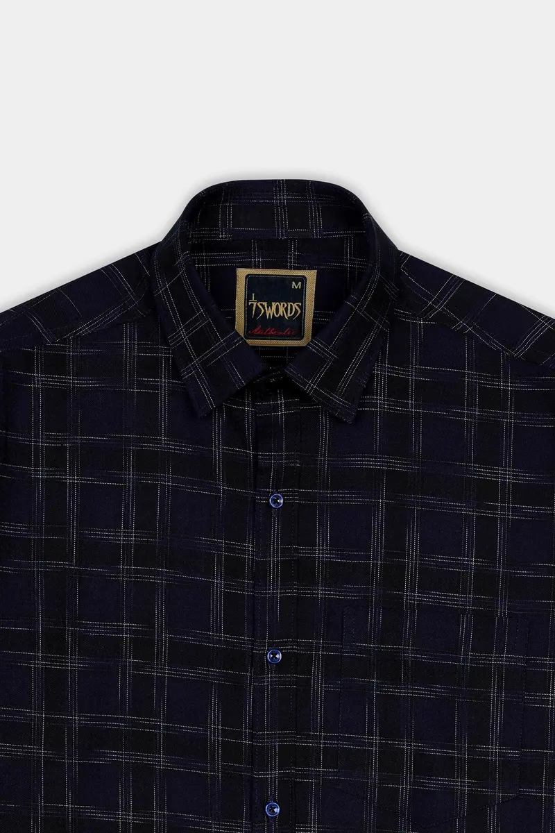 7Swords-Cinder Blue And White Checkered Premium Cotton Shirt 4