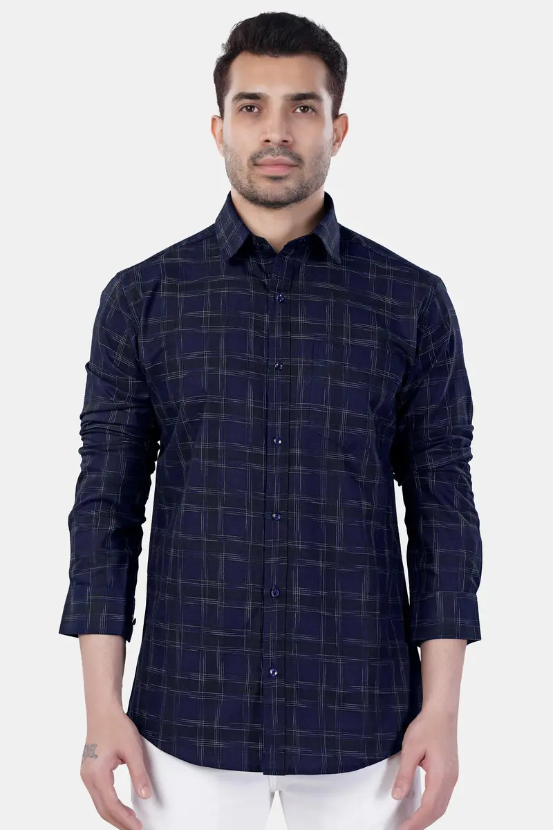 7Swords-Cinder Blue And White Checkered Premium Cotton Shirt 7