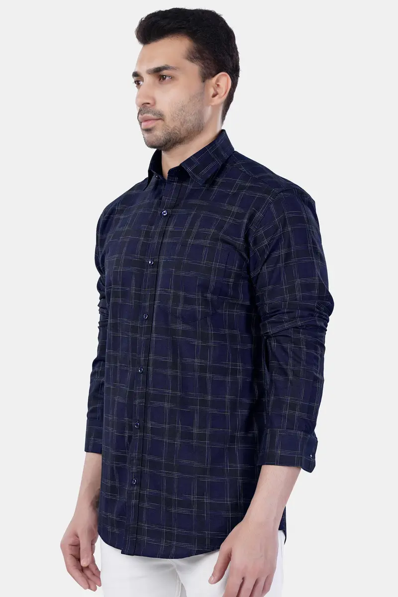 7Swords-Cinder Blue And White Checkered Premium Cotton Shirt 8