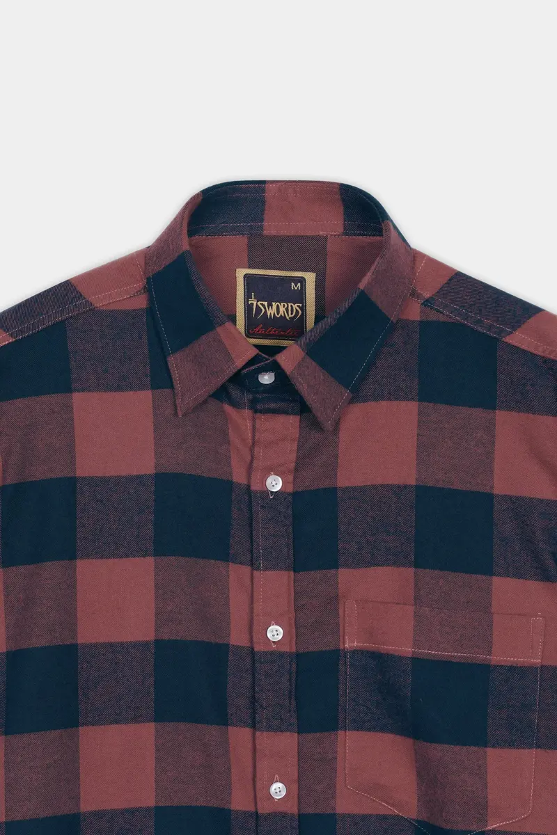 7Swords-Cordovan Brown And Firefly Blue Checked Premium Cotton Shirt 4