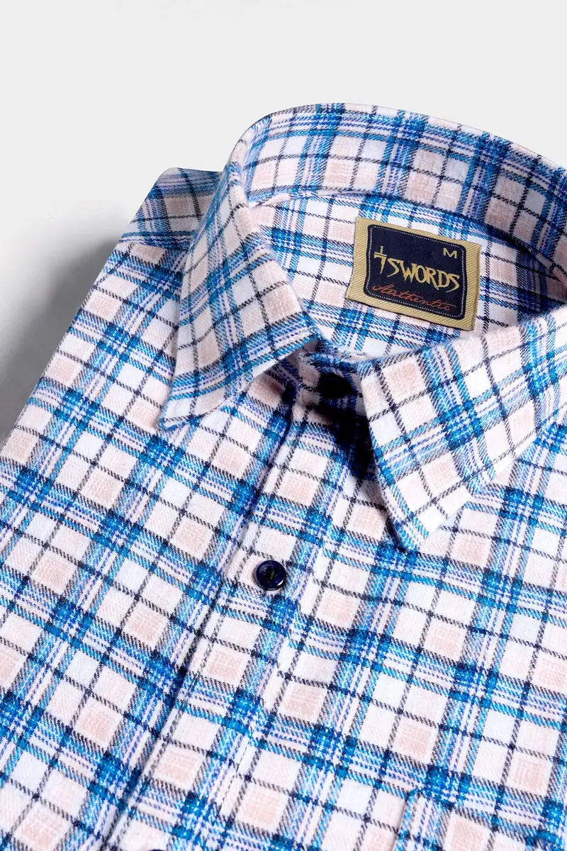 7Swords-Danube Blue And Blossom Pink Checkered Premium Cotton Shirt 1