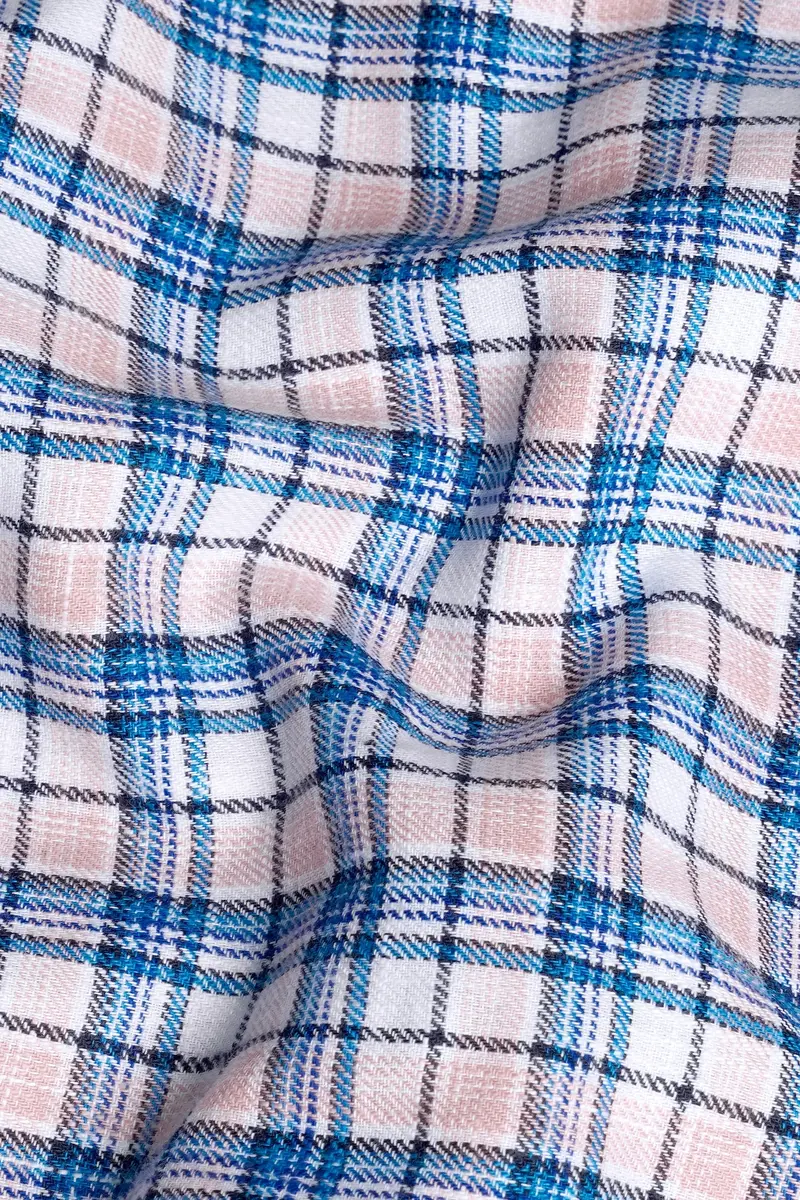 7Swords-Danube Blue And Blossom Pink Checkered Premium Cotton Shirt 2