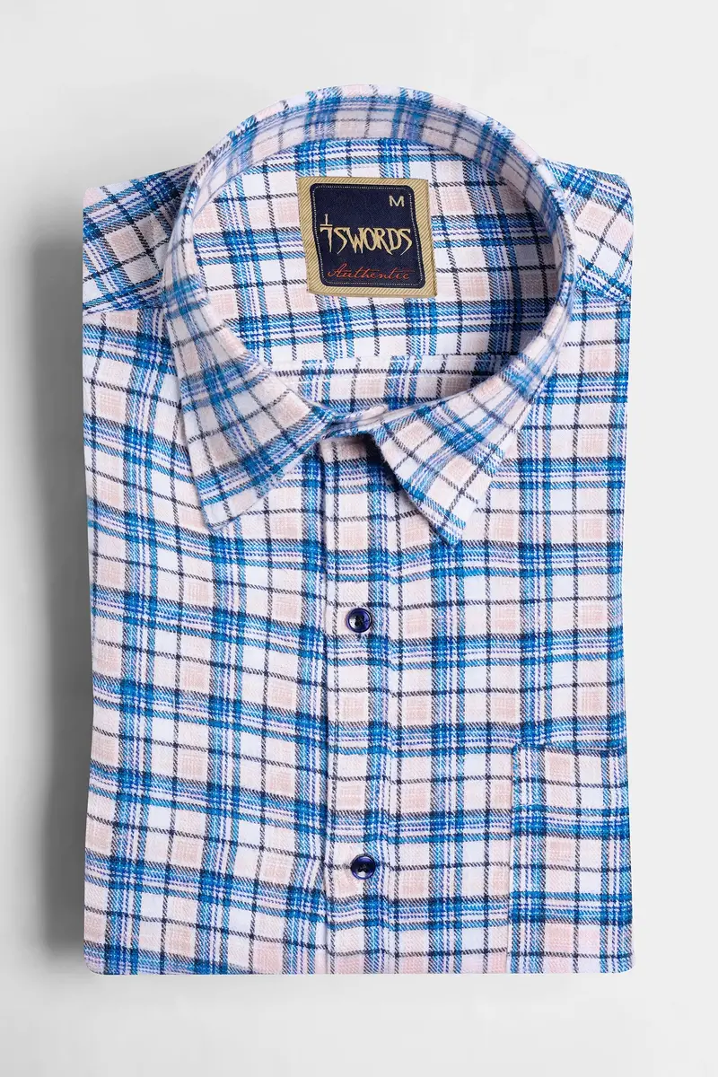 7Swords-Danube Blue And Blossom Pink Checkered Premium Cotton Shirt 3