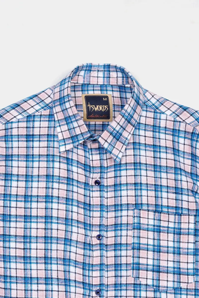 7Swords-Danube Blue And Blossom Pink Checkered Premium Cotton Shirt 4