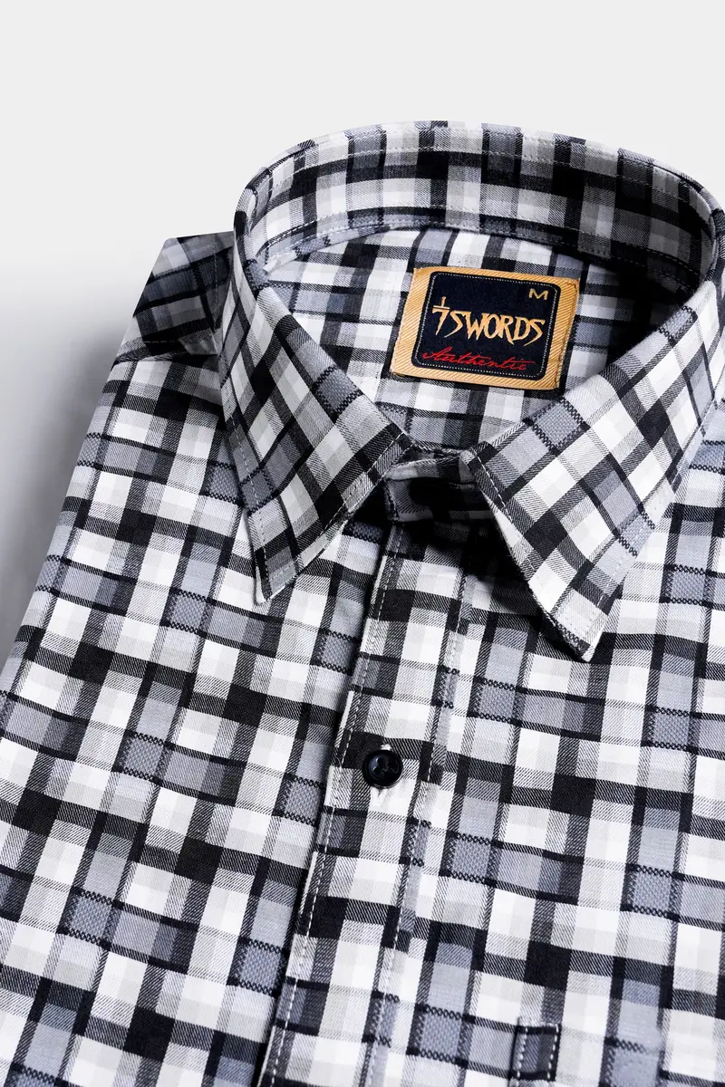 7Swords-Davy Gray With Cinder Gray And White Checkered Premium Cotton Shirt 1