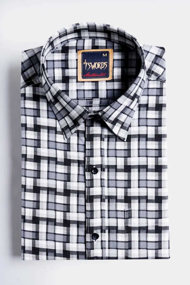 7Swords-Davy Gray With Cinder Gray And White Checkered Premium Cotton Shirt 3