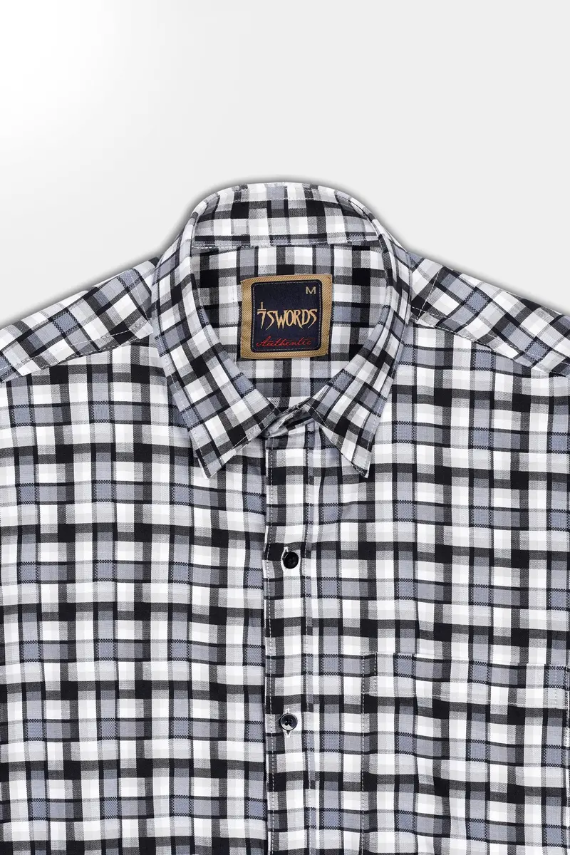 7Swords-Davy Gray With Cinder Gray And White Checkered Premium Cotton Shirt 4