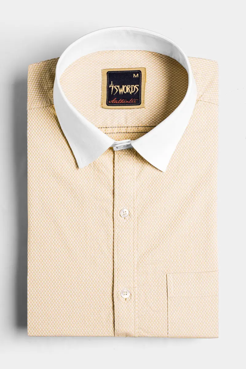 7Swords-Desert Beige Premium Cotton Shirt With White Cuffs And Collar 1