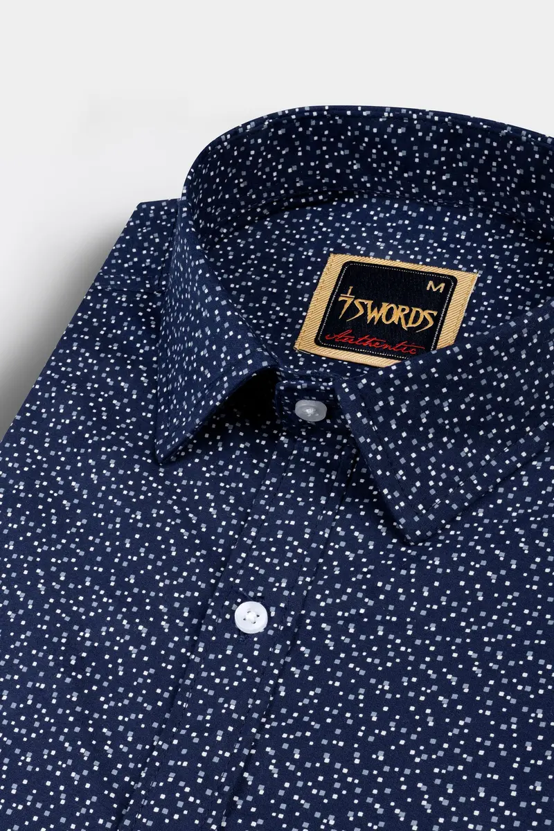 7Swords-Ebony Clay Blue Micro Printed Premium Cotton Mandarin Shirt 1