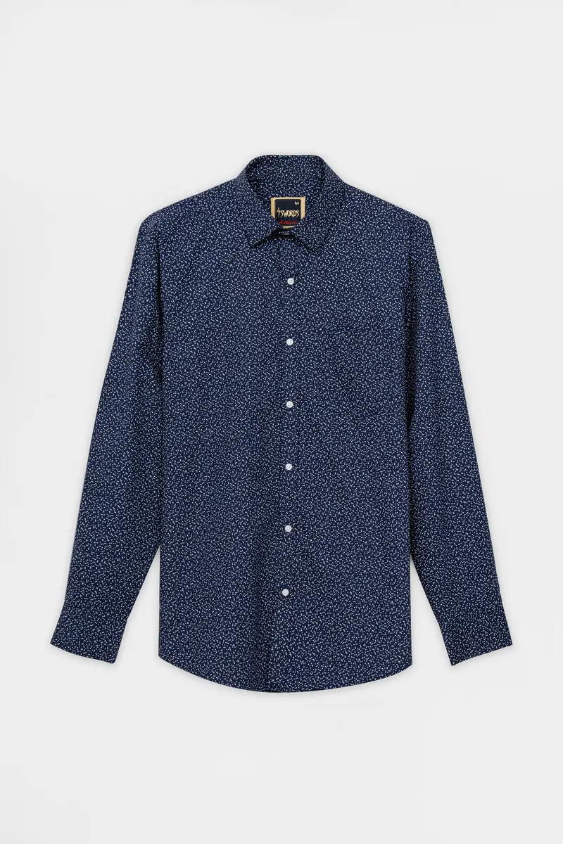 7Swords-Ebony Clay Blue Micro Printed Premium Cotton Mandarin Shirt 3