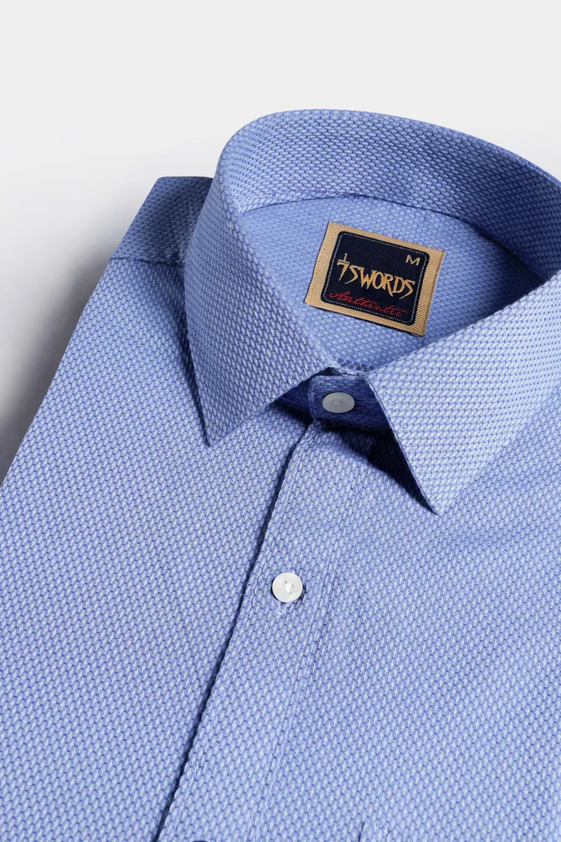 7Swords-Faded Blue Textured Premium Cotton Shirt 1