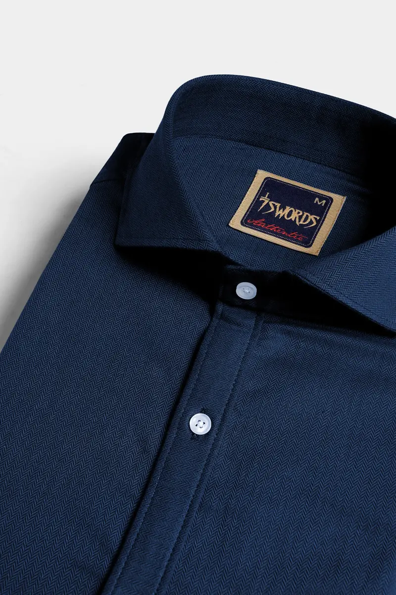 7Swords-Gable Blue Herringbone Pattern Premium Cotton Shirt 1