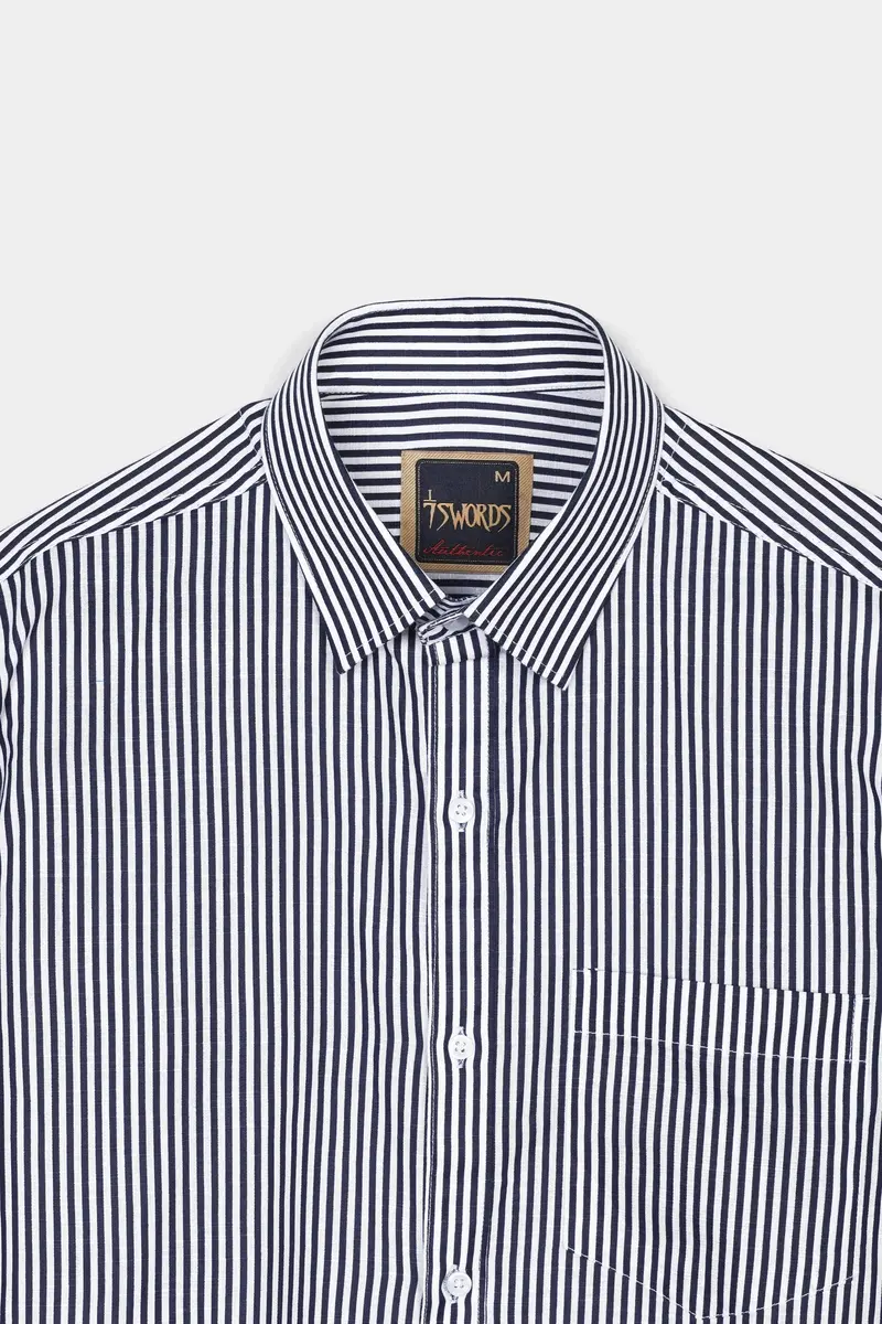 7Swords-Haiti Blue And Bright White Striped Premium Cotton Shirt 4