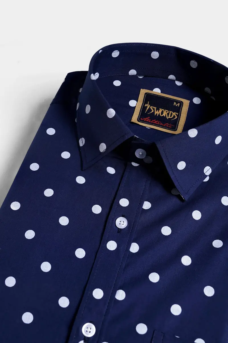 7Swords-Haiti Blue And White Polka Dots Printed Premium Cotton Shirt 1