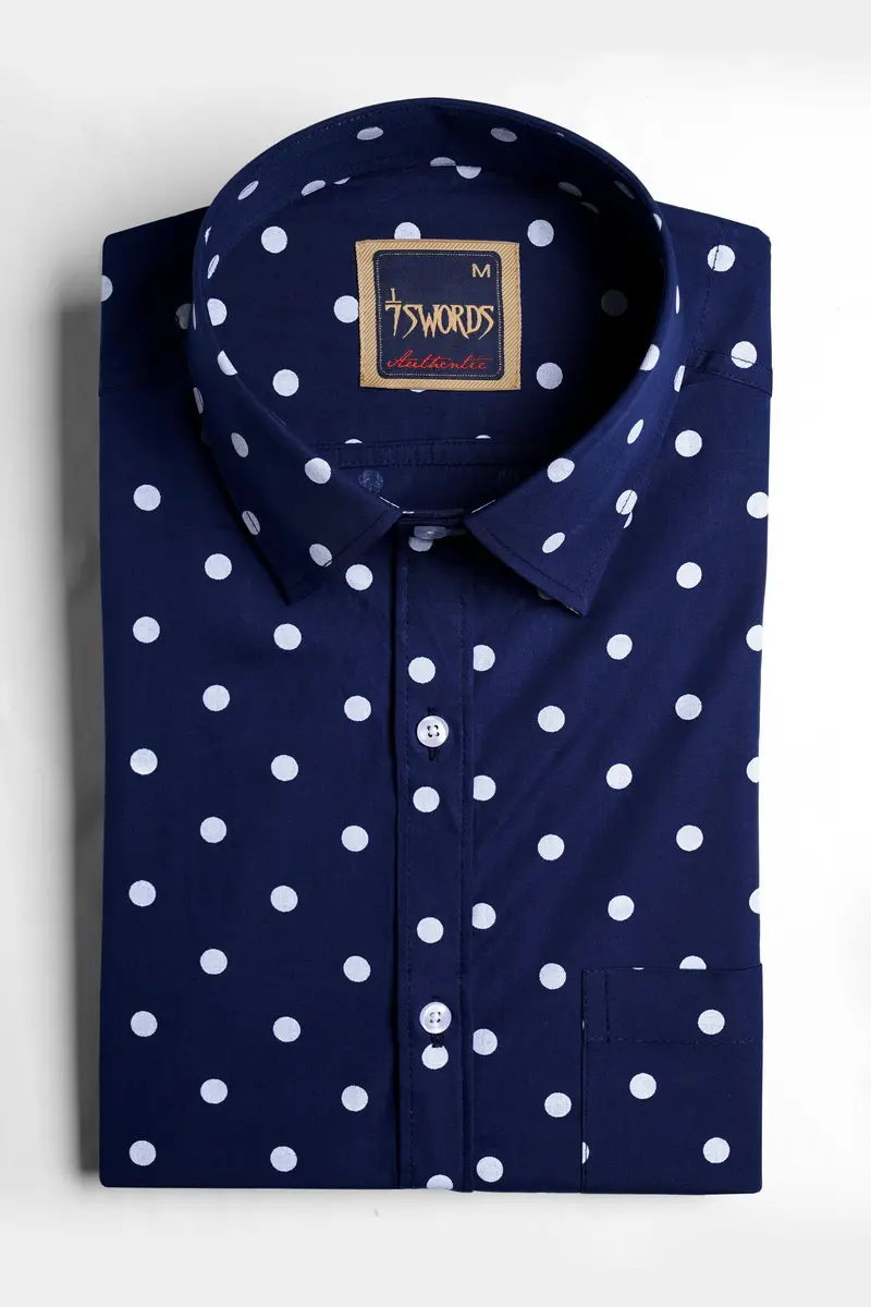 7Swords-Haiti Blue And White Polka Dots Printed Premium Cotton Shirt 3