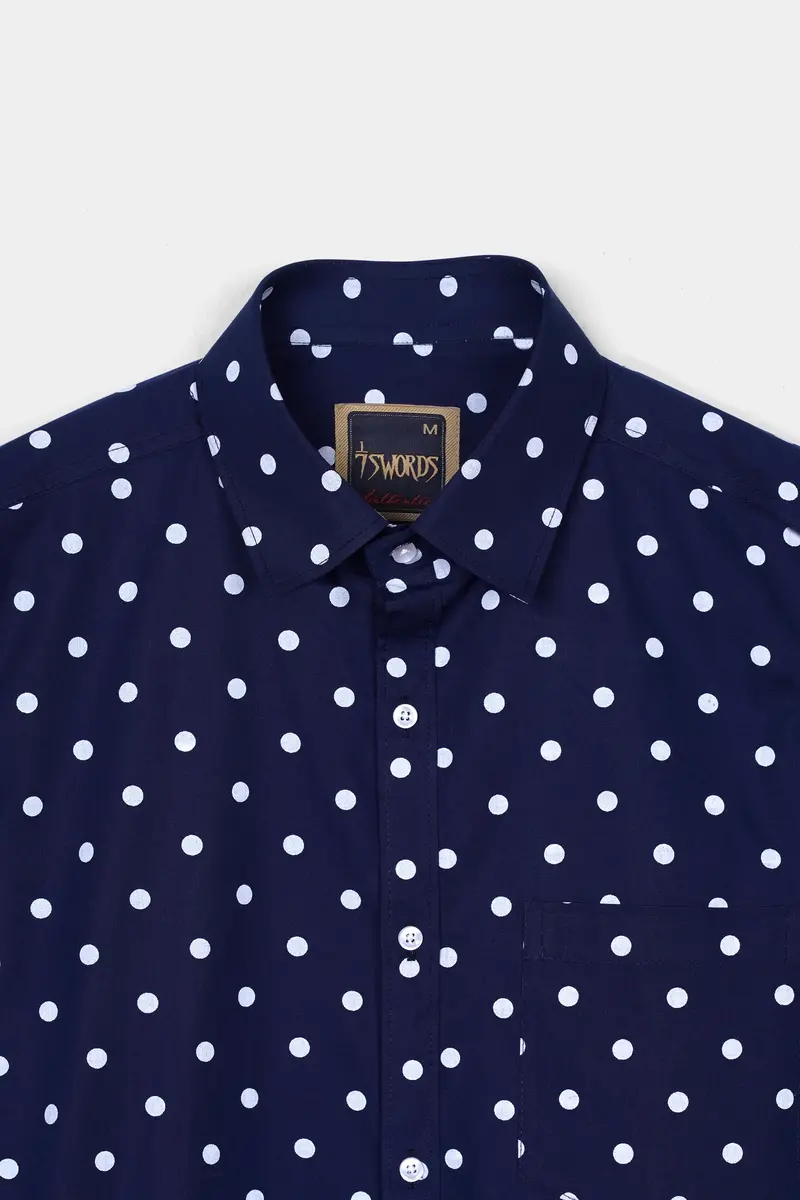 7Swords-Haiti Blue And White Polka Dots Printed Premium Cotton Shirt 4