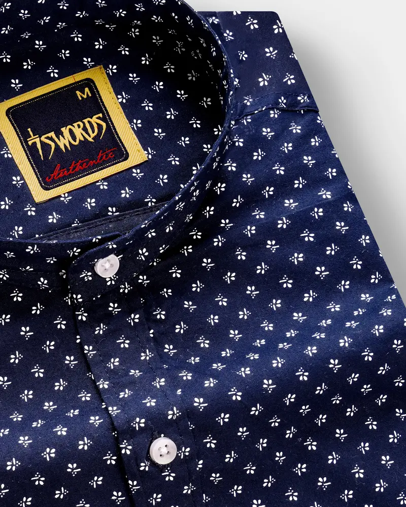 7Swords-Haiti Blue Printed Premium Cotton Casual Shirt 1