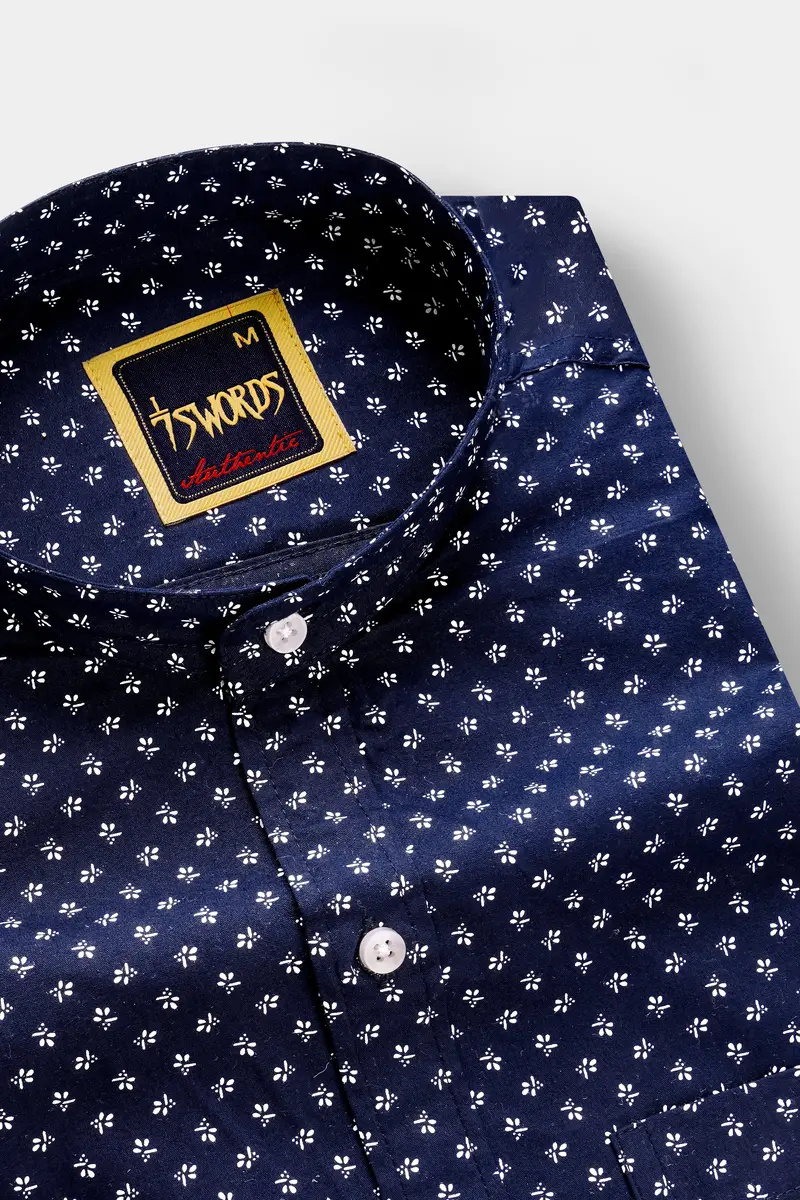 7Swords-Haiti Blue Printed Premium Cotton Casual Shirt 2
