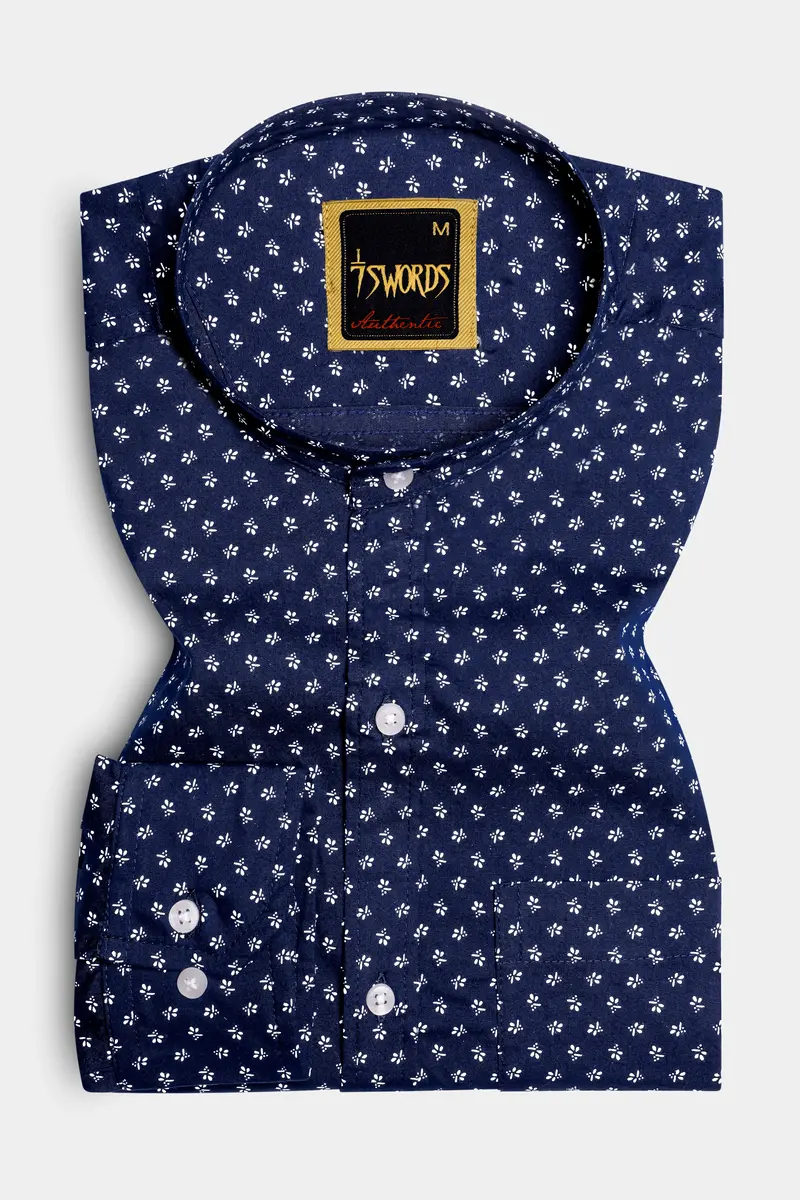 7Swords-Haiti Blue Printed Premium Cotton Casual Shirt 4