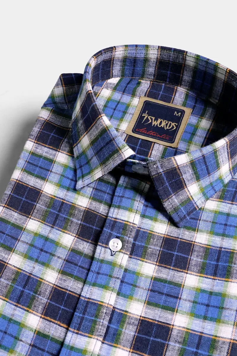 7Swords-Haiti Blue With Azure Blue And White Plaid Premium Cotton Shirt 1