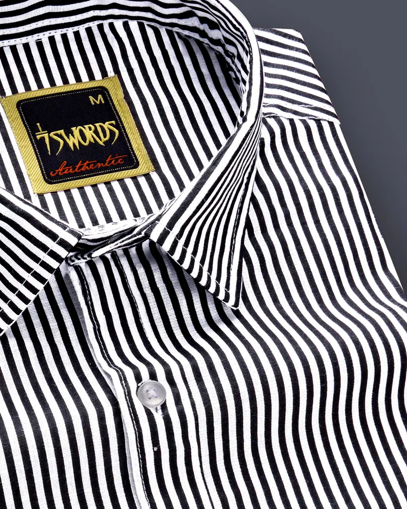 7Swords-Jade Black And Bright White Candy Stripes Premium Cotton Dress Shirt 1