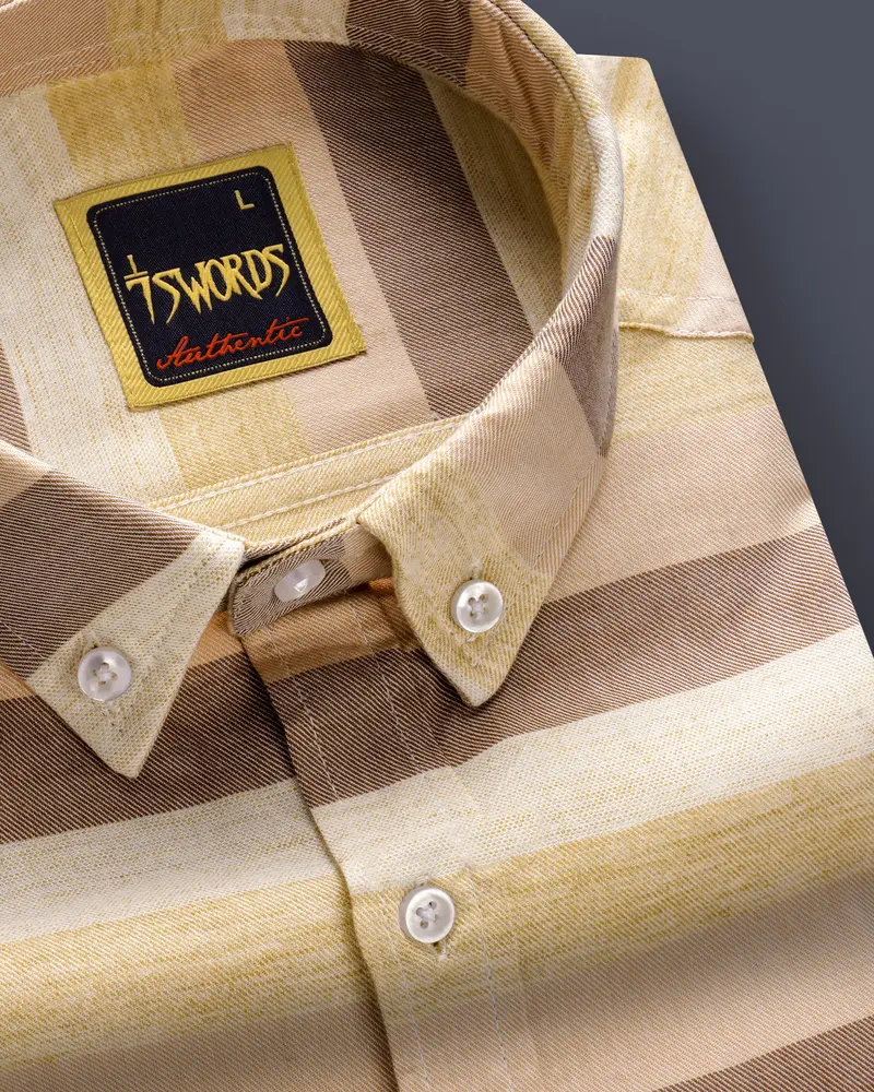 7Swords-Kabul Brown And Pearl Bush Cream Stripes Premium Cotton Semi Formal Shirt 1