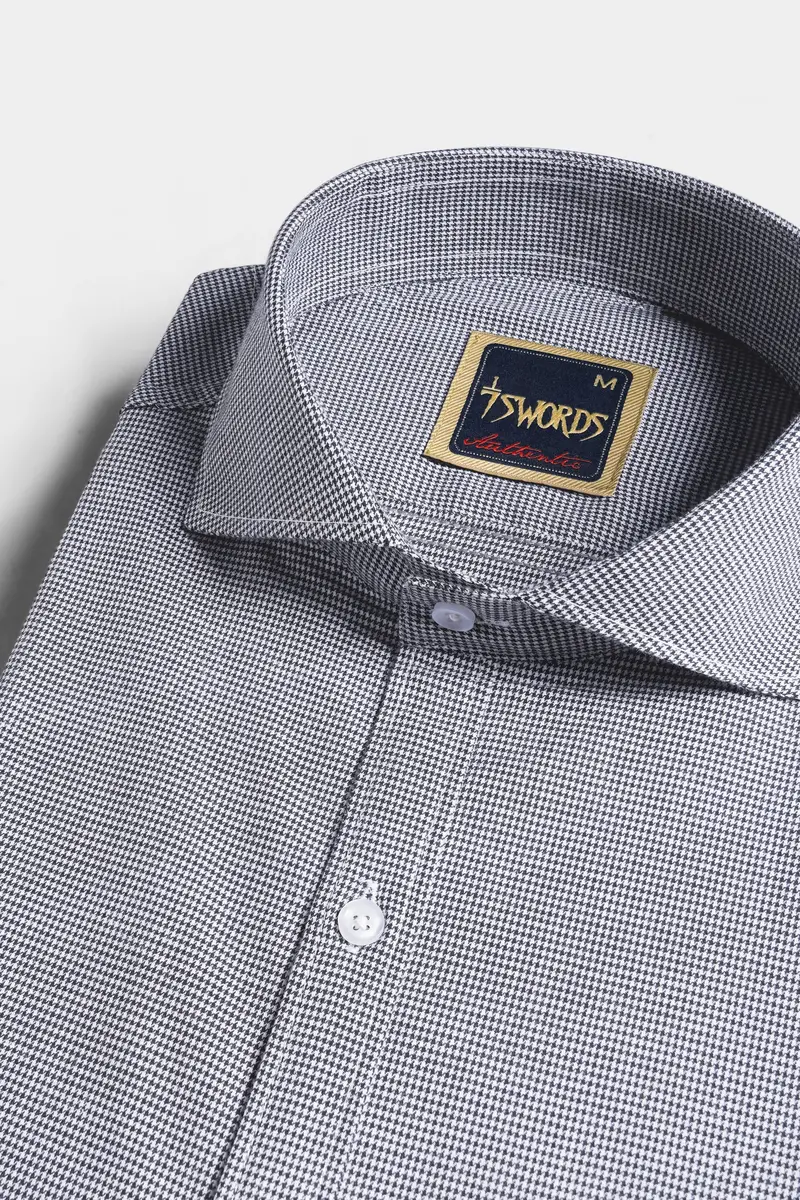 7Swords-Mako Gray And Nobel Gray Houndstooth Premium Cotton Shirt 1