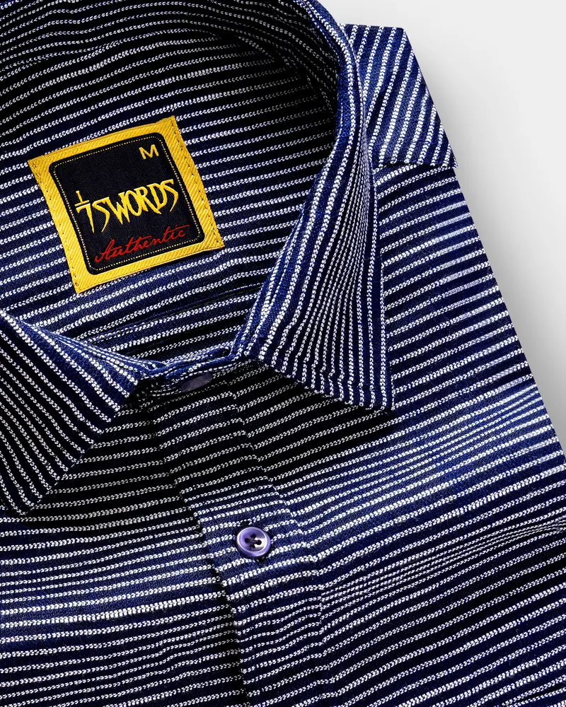 7Swords-Navy Striped Premium Cotton Dress Shirt 1